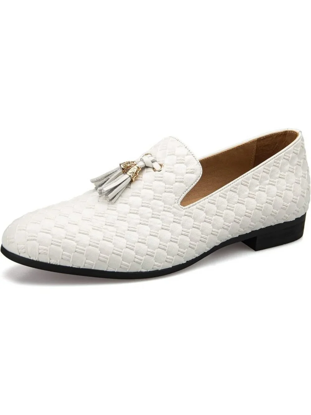 JITAI Men's White10 Rubber Loafers Tassels Spikes Comfortable Wedding Prom Shoes